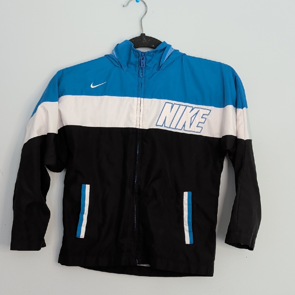 Nike Kids Windbreaker Zipper Jacket Black Blue Gray Size 7